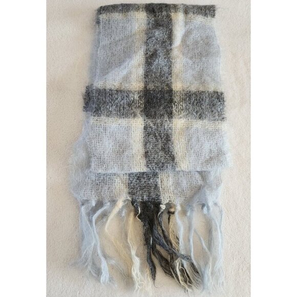 Royal Scot Scarf Blue Tartan Plaid Mohair Wool Blend Fringe Made in Scotland - Picture 4 of 4